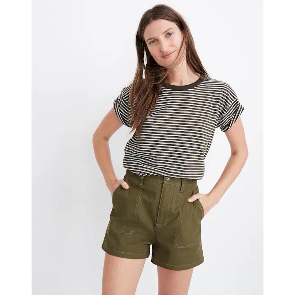 Madewell Camp Shorts Womens Size Small Military Twill Olive Green High Waisted
